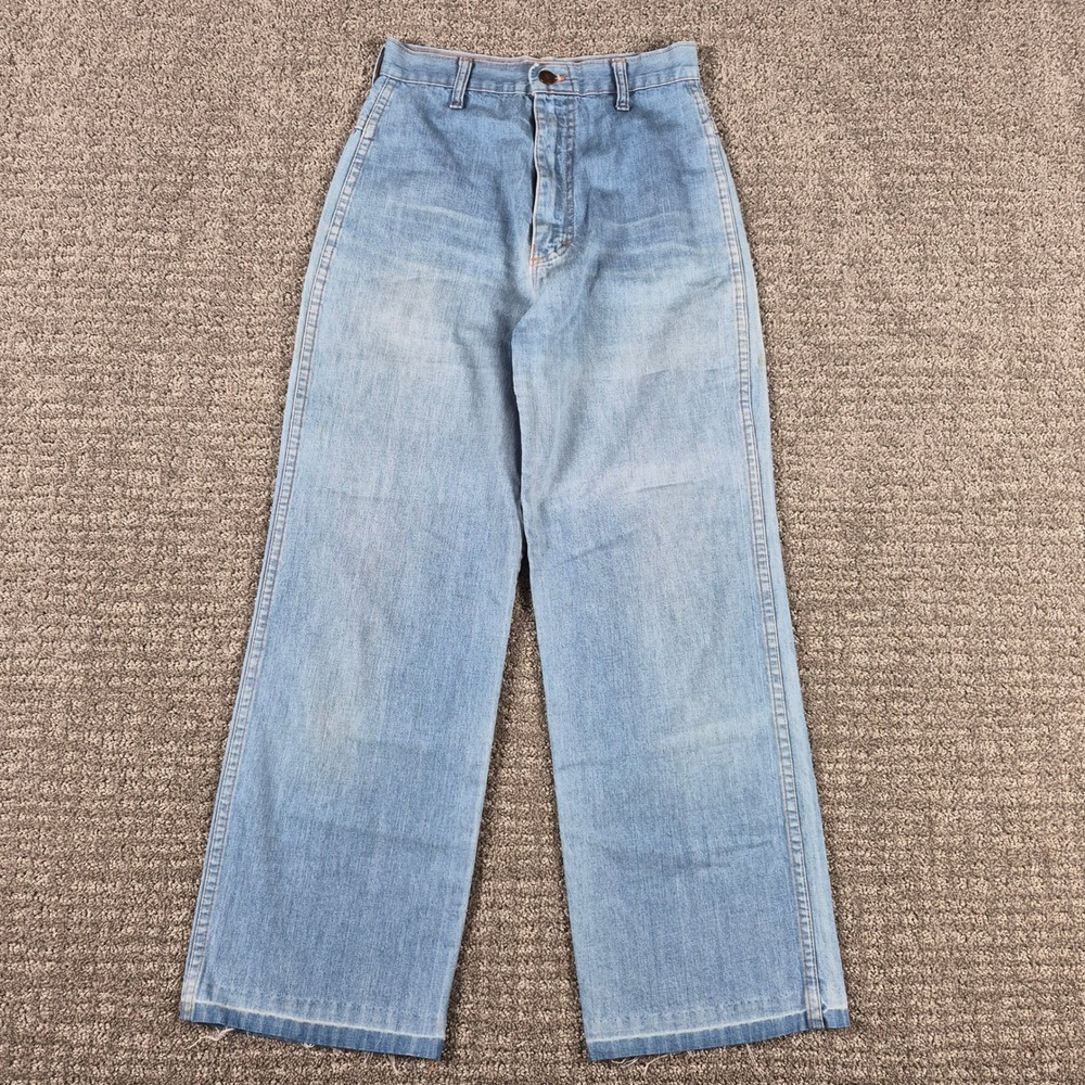 Vintage 70s Lean Jeans Womens 25 Blue High Waisted Wide Leg Star Pocket Talon 42